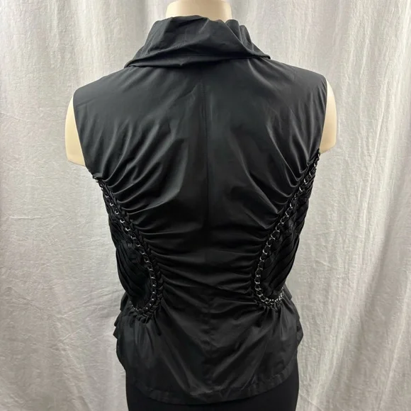 Elie Tahari Fitted Black Zipper Front Vest with Chain Embellishment S - Picture 4 of 8